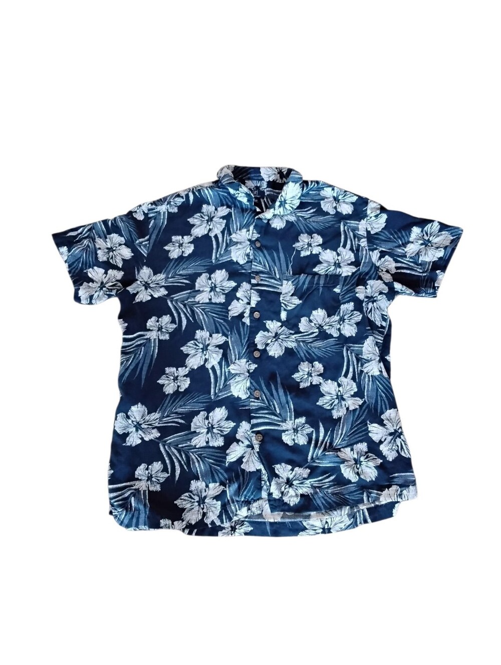 George Navy Blue Floral Short-Sleeve Button-Up Shirt Mens Large